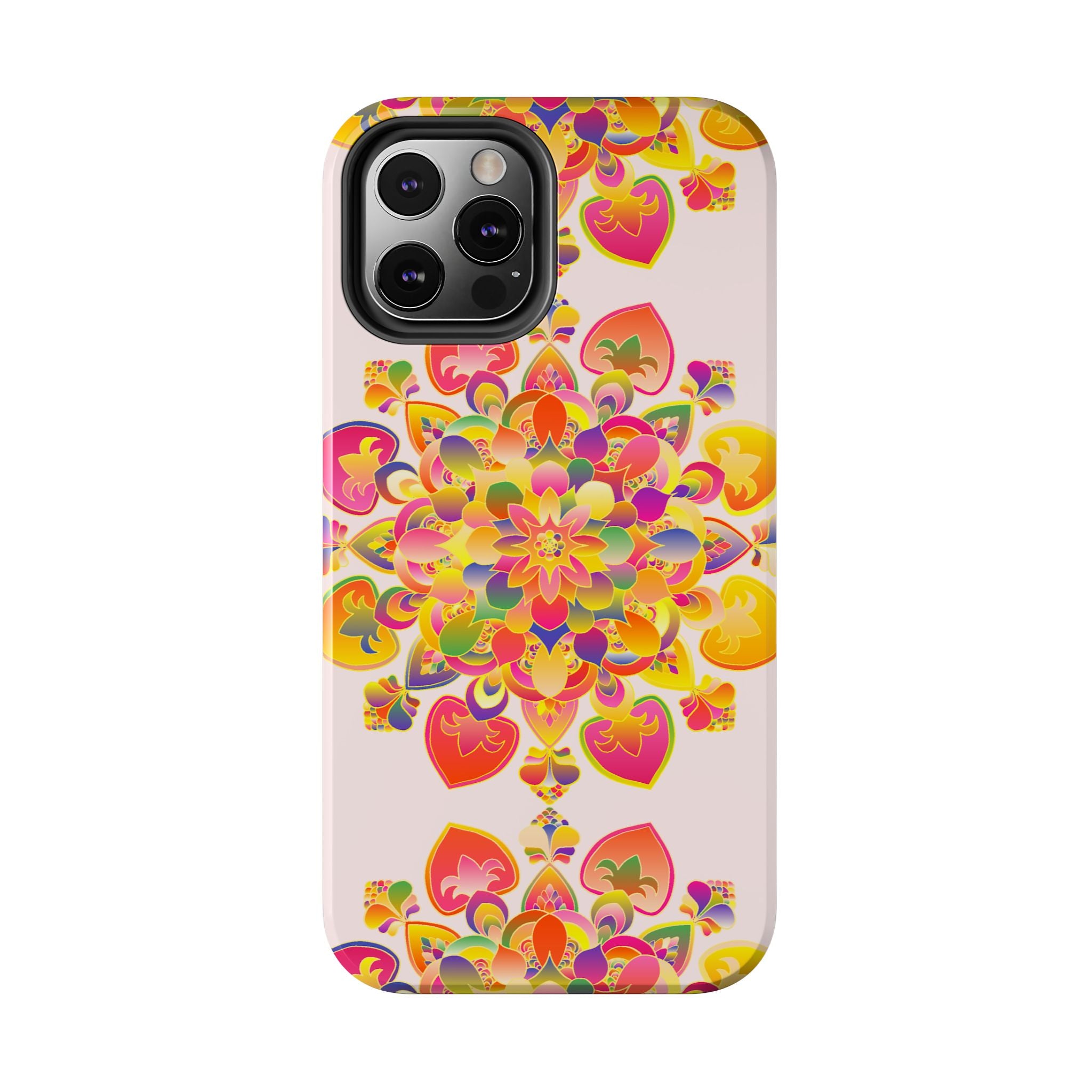 Colorful hand drawn mandala art phone case with intricate floral design