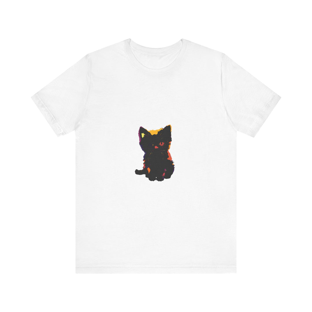 Black Cat Mystery - One Blue Eye T-Shirt, a stylish and unique graphic tee featuring a black cat with one captivating blue eye against a black background