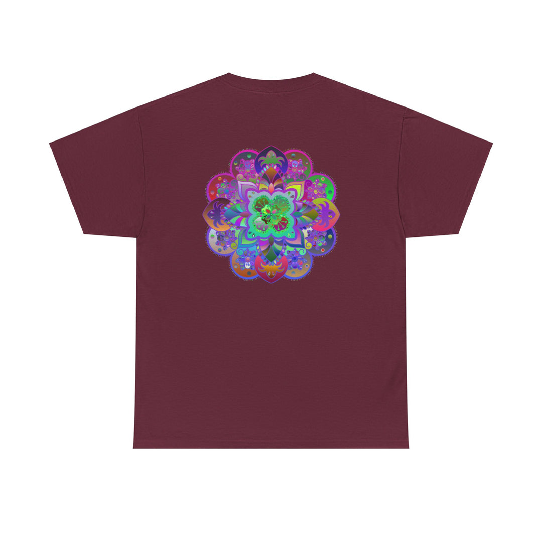 Colorful mandala art design printed on a comfortable unisex heavy cotton t-shirt, perfect for yoga and mindfulness practice