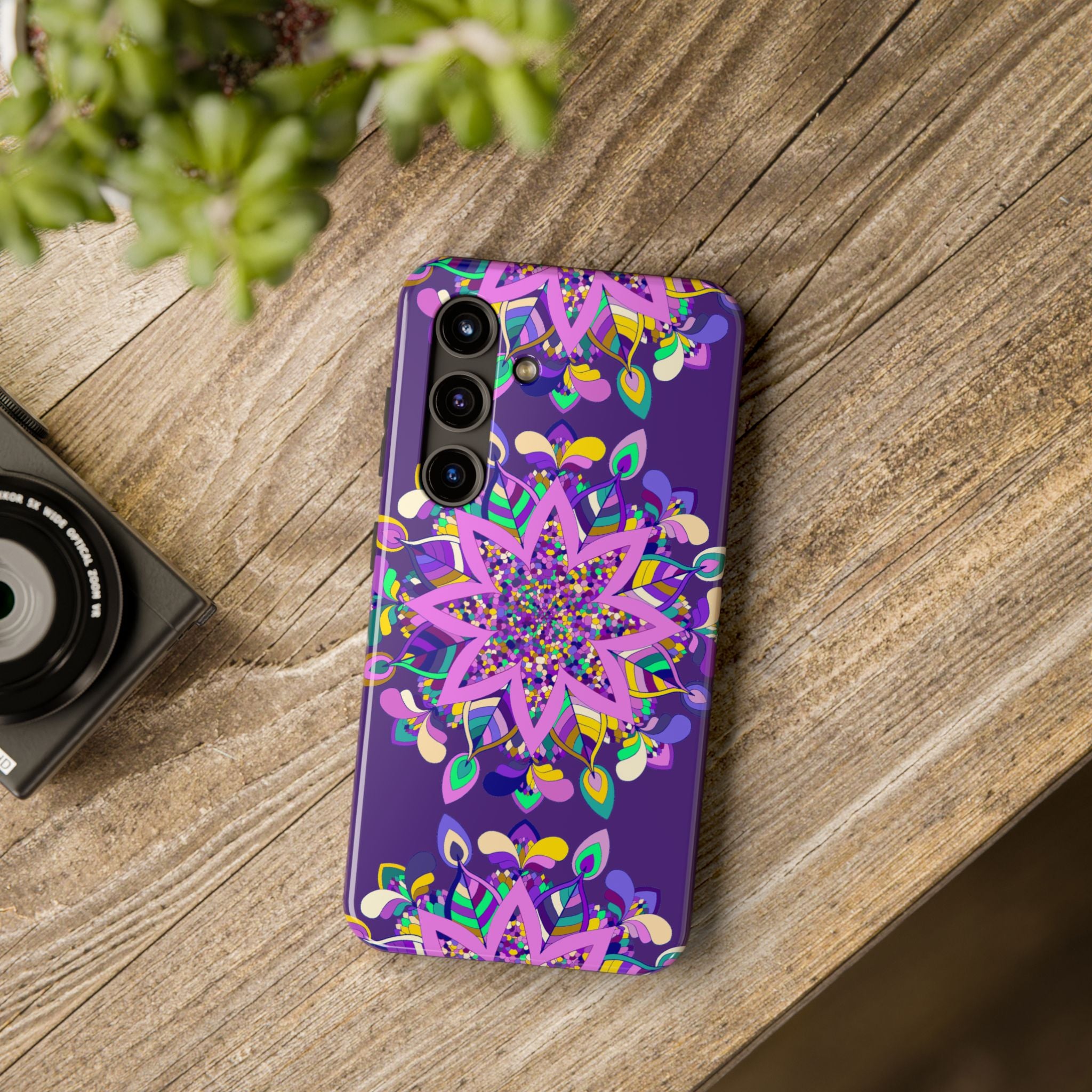 Hand drawn purple Mandala Art phone case designed for iPhone X/XS