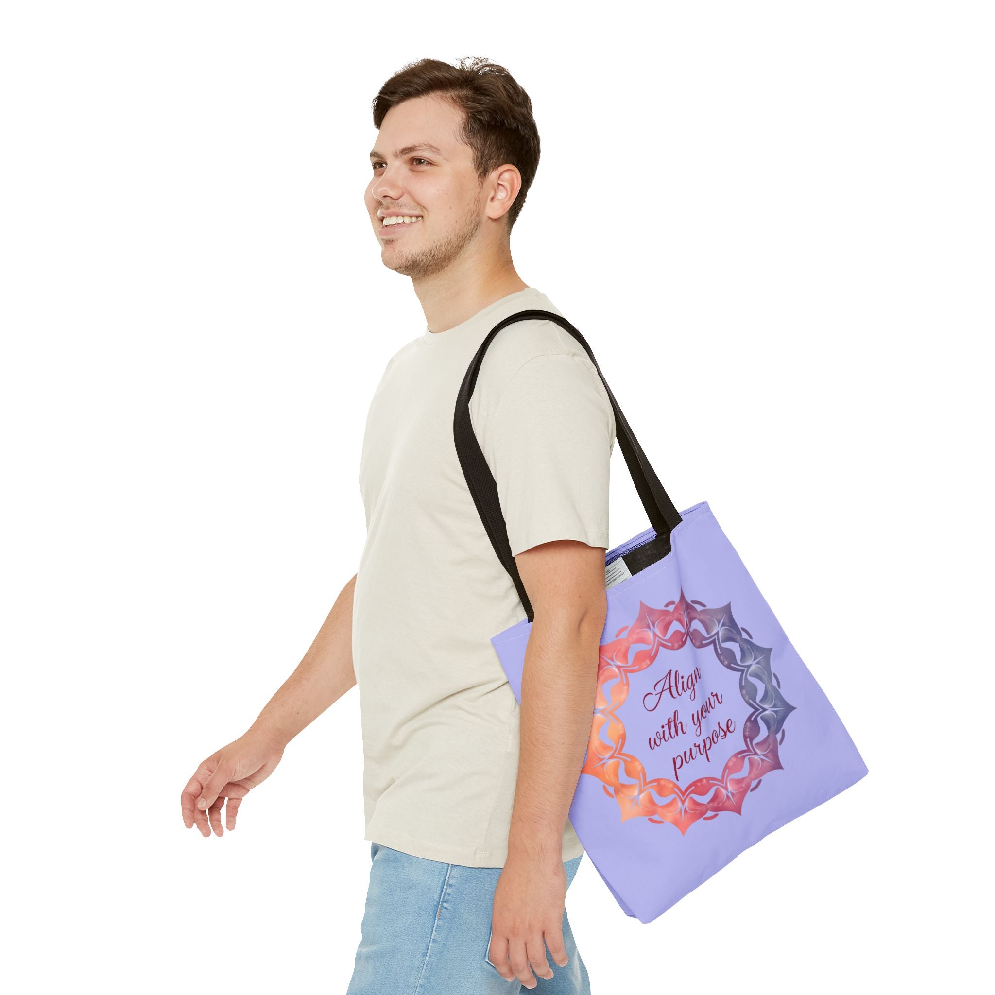 Colorful orange and purple Mandala Tote Bag, perfect for everyday use