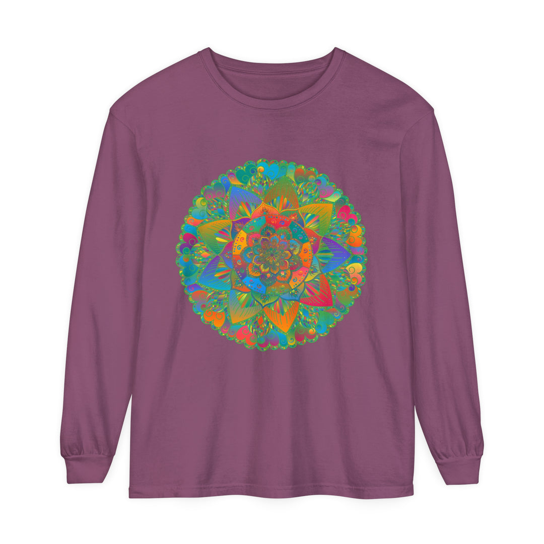 Colorful and intricate mandala design on a comfortable unisex long sleeve t-shirt