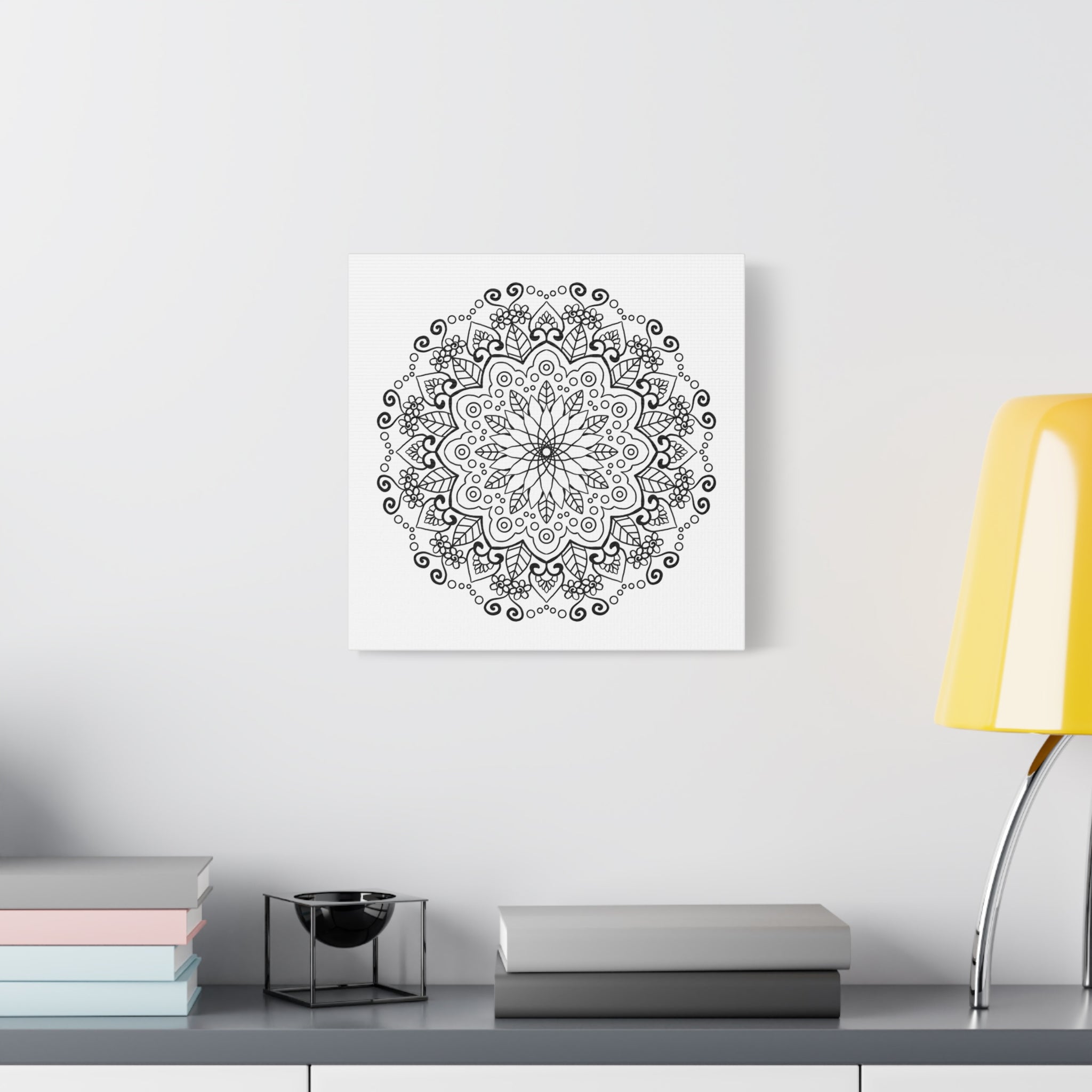 Handmade Mandala Art - Black & White Wall Art - Matte Canvas, Stretched, 125 - Intricately designed mandala artwork on stretched matte canvas