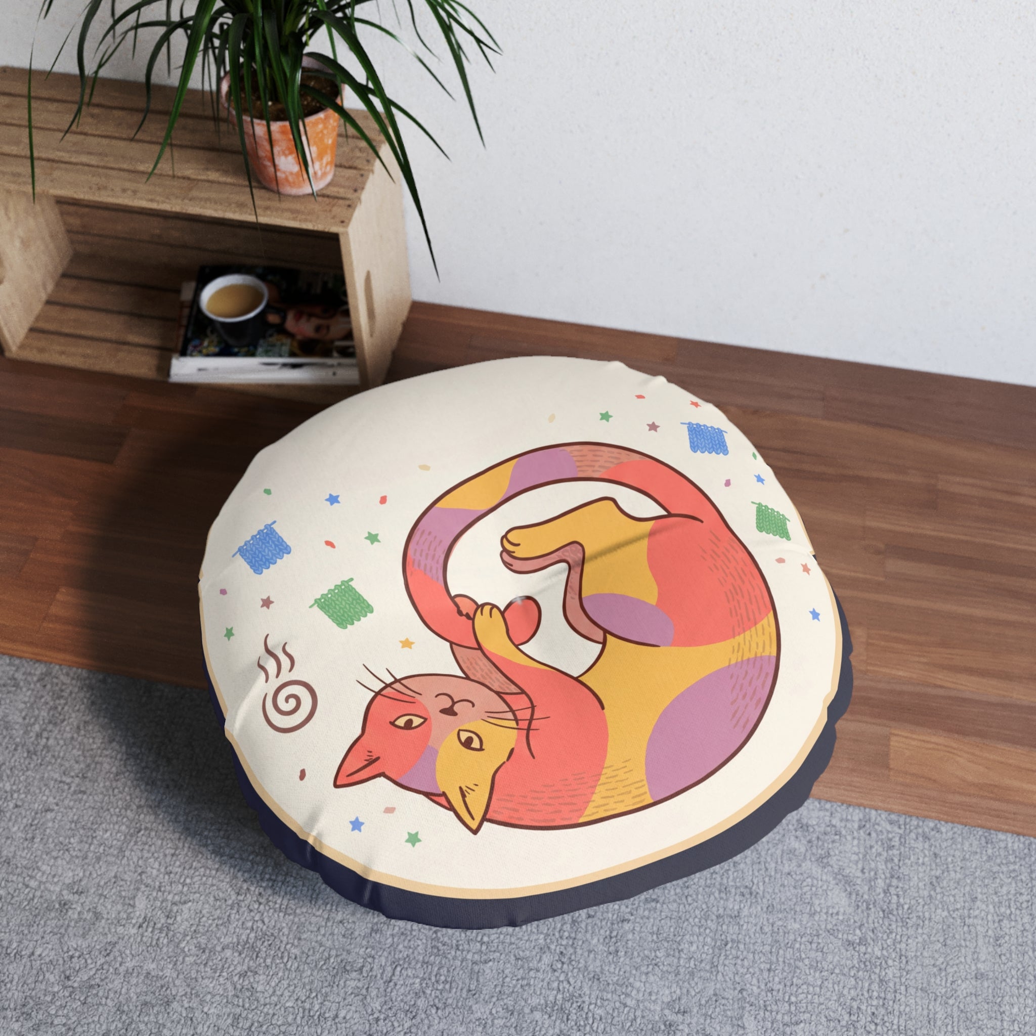 Boho Cozy Cat Floor Pillow Winter Crescent