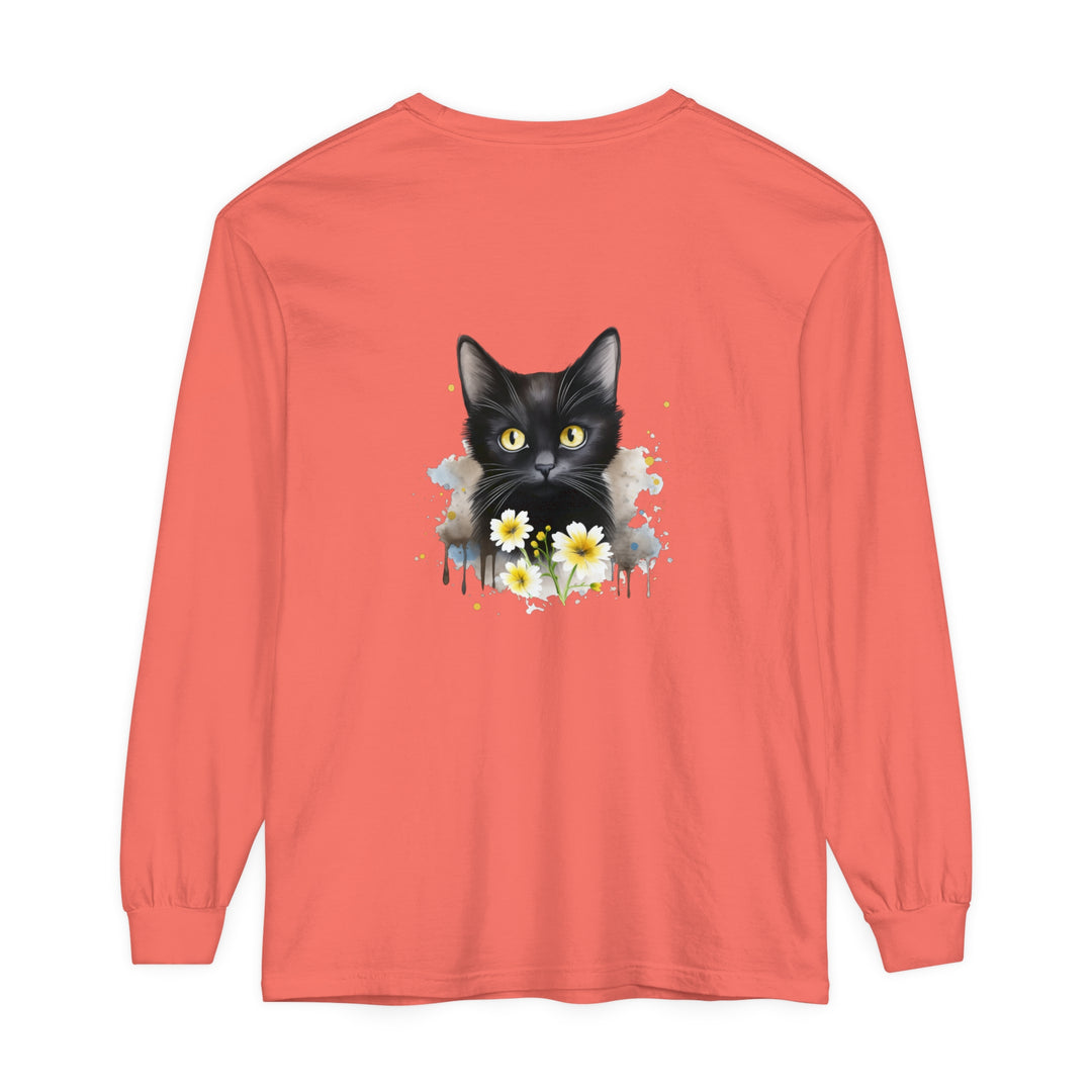 Black Cat Watercolor Floral Unisex T-Shirt with vibrant, hand-painted floral design