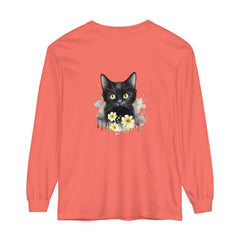 Black Cat Watercolor Floral Unisex T-Shirt with vibrant, hand-painted floral design