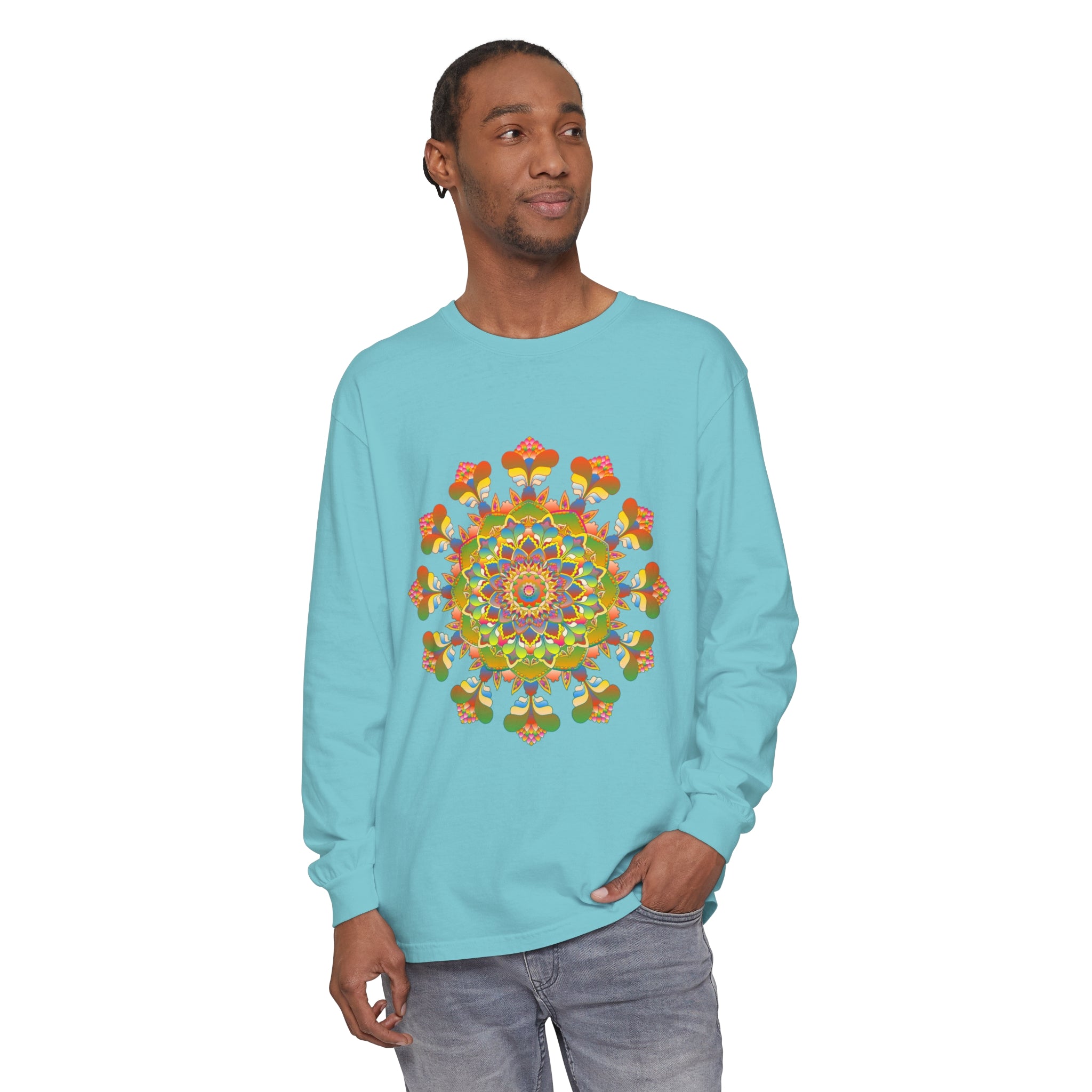 Vibrant Mandala Long Sleeve T-Shirt - Colorful Art, Unisex Bohemian Clothing