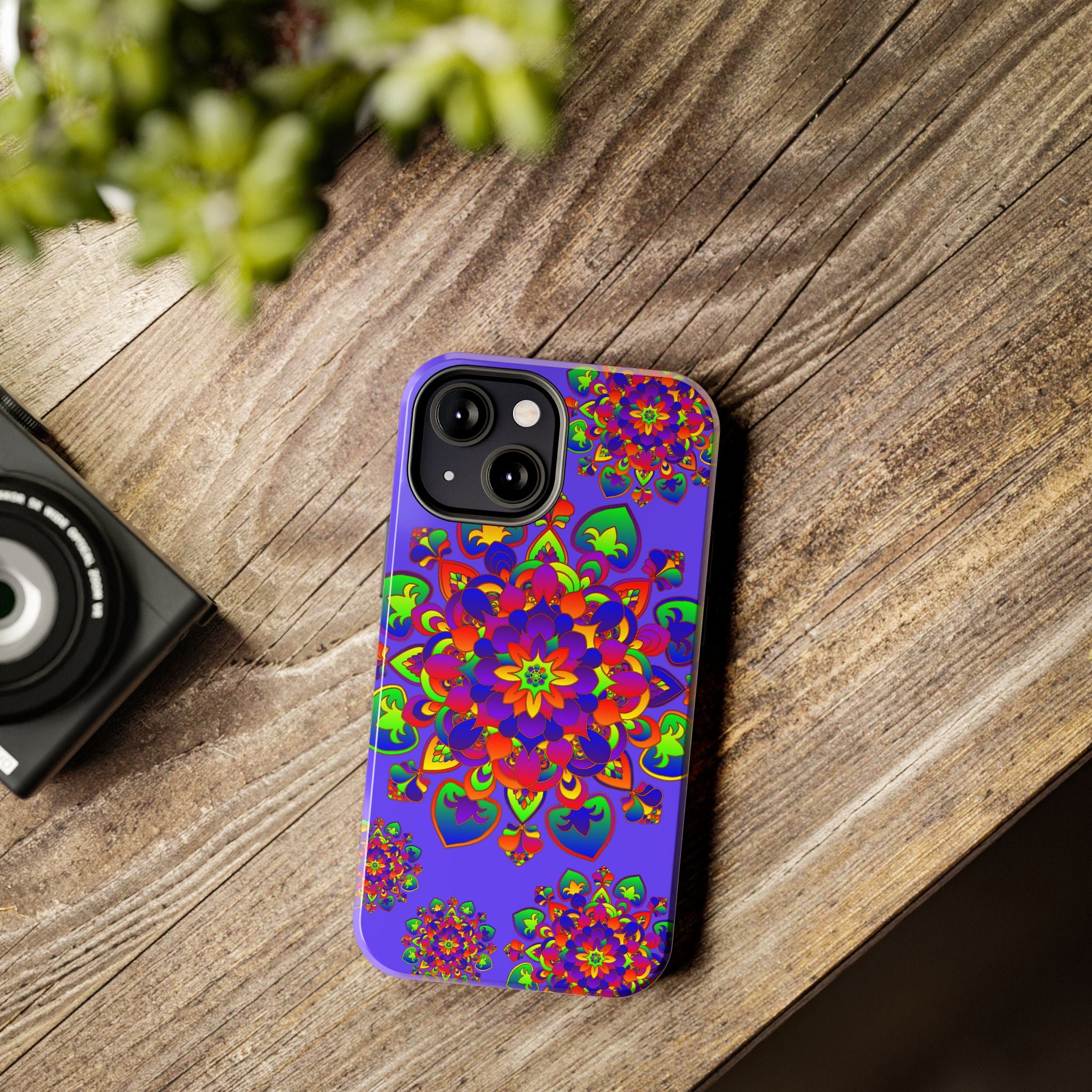 Colorful hand-drawn mandala rainbow design phone case for protection and style