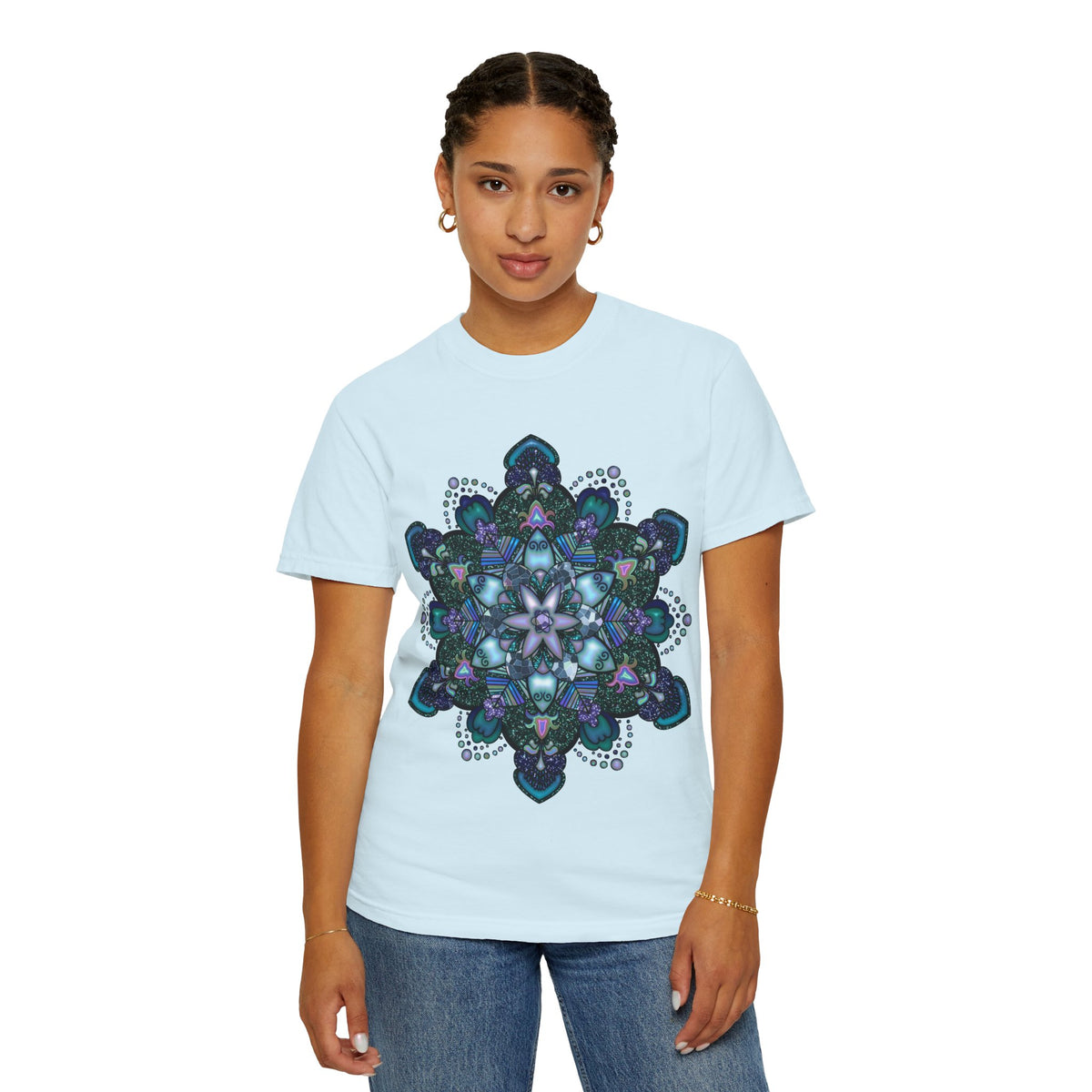 Mandala T-Shirt – Blue Purple Boho Geometric Floral Design