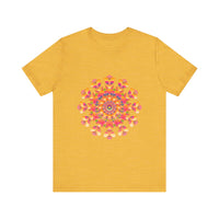 Vibrant Mandala Tee featuring a striking design in pink, yellow, orange, and green colors, perfect for adding a pop of color to your wardrobe