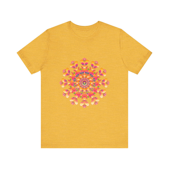 Vibrant Mandala Tee featuring a striking design in pink, yellow, orange, and green colors, perfect for adding a pop of color to your wardrobe