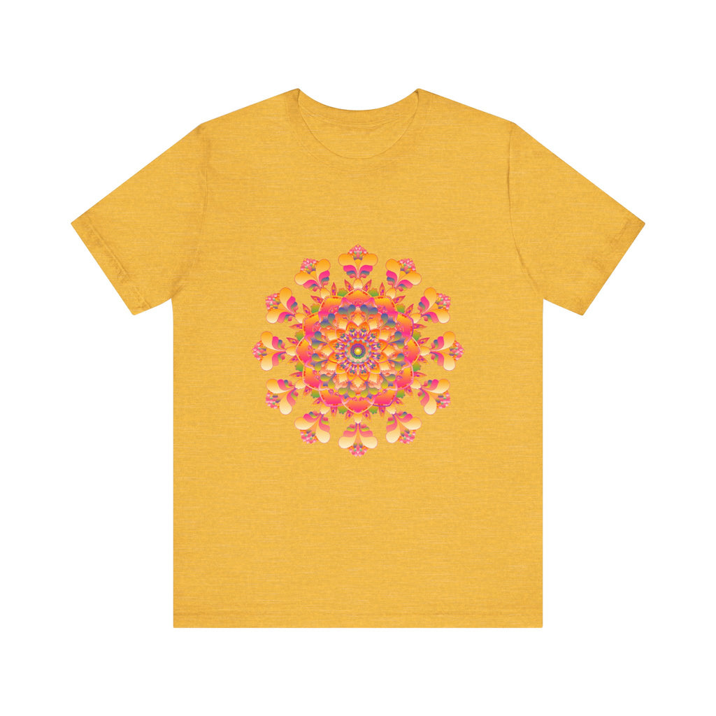 Vibrant Mandala Tee featuring a striking design in pink, yellow, orange, and green colors, perfect for adding a pop of color to your wardrobe