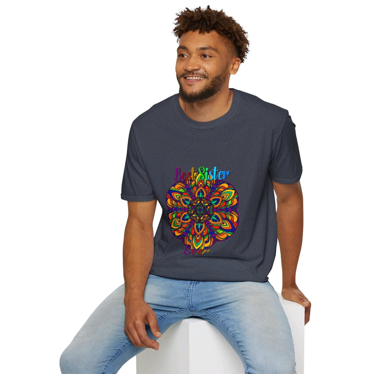 Mandala Art Gift for Sister Unisex Softstyle T-Shirt - Hand-Drawn Design, perfect for gifting to your sister, featuring a beautiful and intricate mandala design