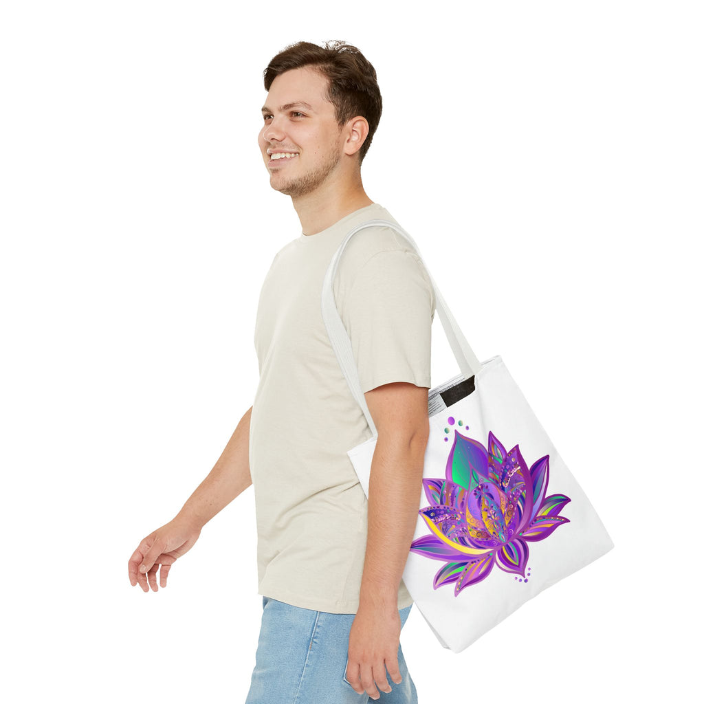 Beautiful mandala lotus tote bag with vibrant colors and intricate design