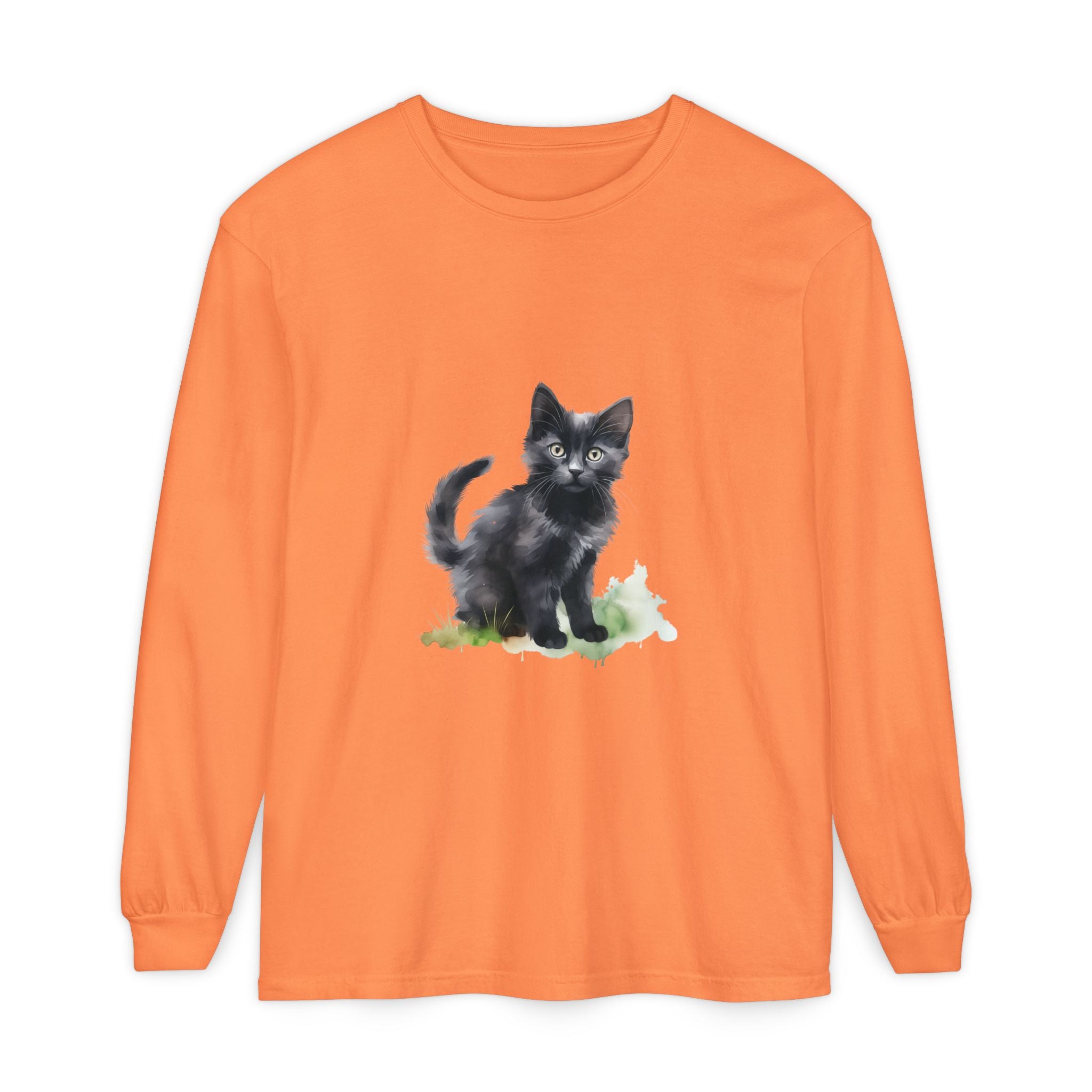 Black Cat Watercolor Long Sleeve T-Shirt