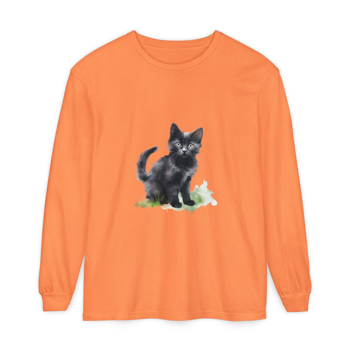 Schwarze Katze Aquarell Langarmshirt