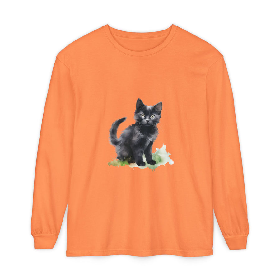 Full Sleeve Tee | Black Cat Watercolor