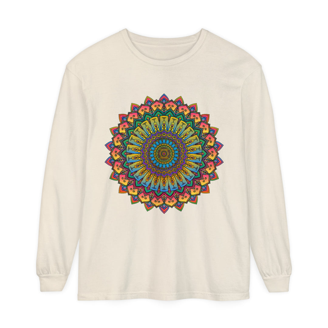 Intricate Mandala Unisex Long Sleeve T-Shirt in black and white with intricate pattern design