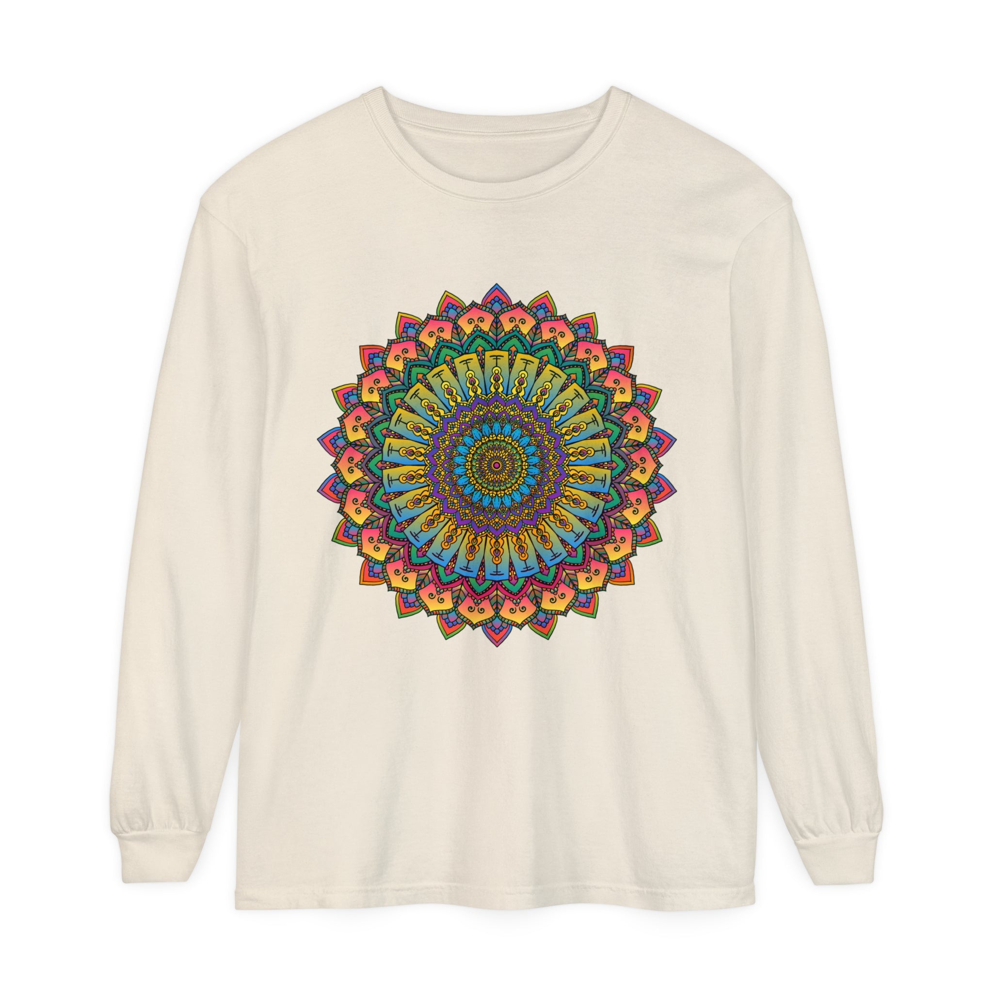 Intricate Mandala Unisex Long Sleeve T-Shirt in black and white with intricate pattern design