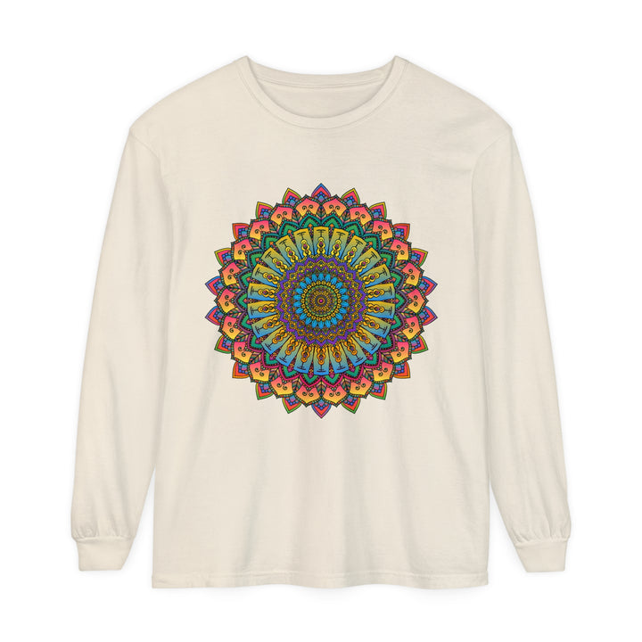 Intricate Mandala Unisex Long Sleeve T-Shirt in black and white with intricate pattern design