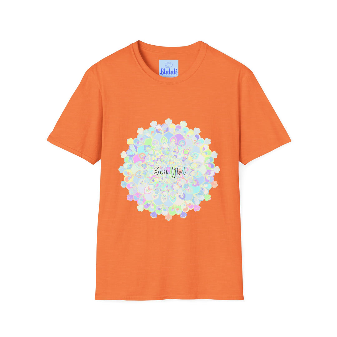 A colorful mandala t-shirt featuring a unique and intricate design