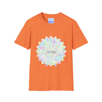 A colorful mandala t-shirt featuring a unique and intricate design