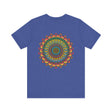 A colorful and intricate mandala design adorned on a t-shirt, promoting spiritual peace and harmony through vibrant and uplifting imagery