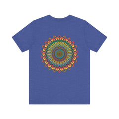 A colorful and intricate mandala design adorned on a t-shirt, promoting spiritual peace and harmony through vibrant and uplifting imagery