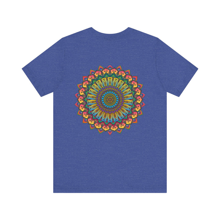 A colorful and intricate mandala design adorned on a t-shirt, promoting spiritual peace and harmony through vibrant and uplifting imagery