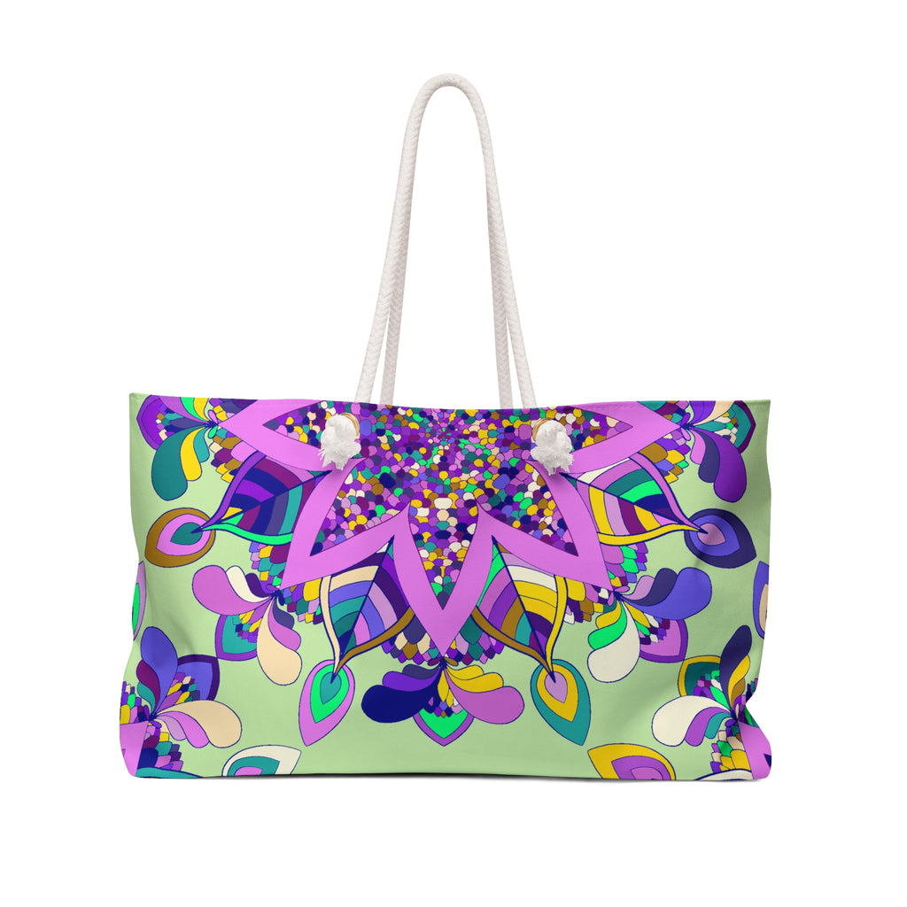 Floral-Inspired Weekender Bag in Soft Green and Purple Tones