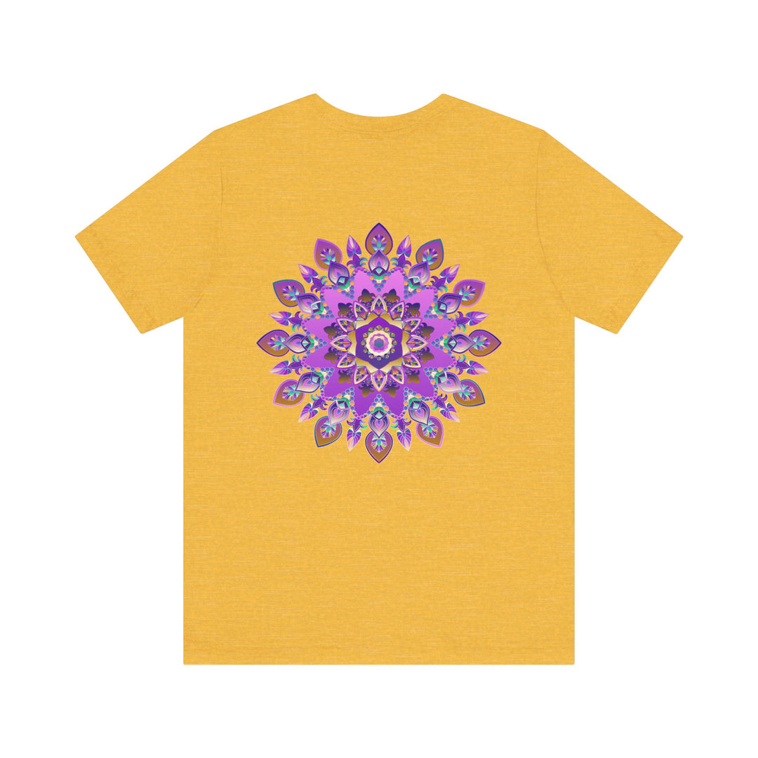 Beautiful purple mandala t-shirt with intricate spiritual design promoting peace and harmony