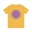 Beautiful purple mandala t-shirt with intricate spiritual design promoting peace and harmony
