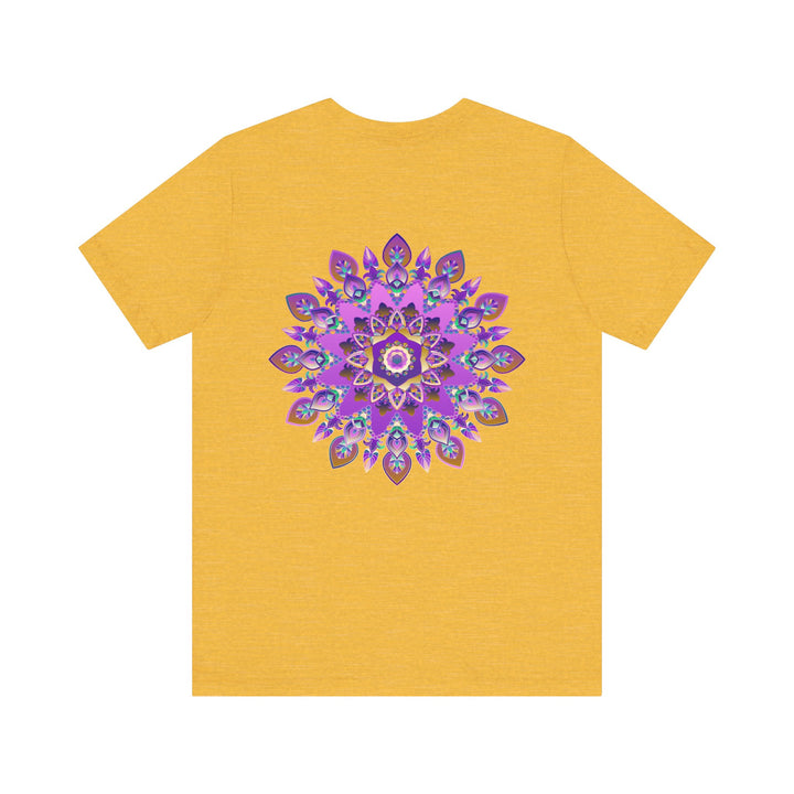 Beautiful purple mandala t-shirt with intricate spiritual design promoting peace and harmony