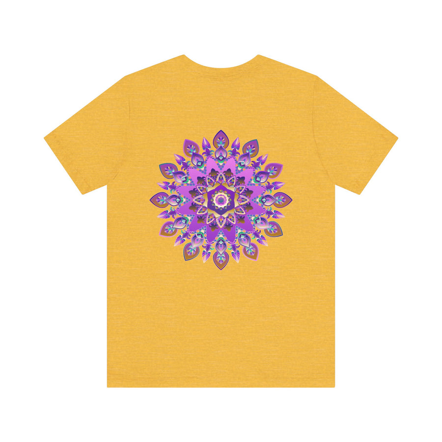 Beautiful purple mandala t-shirt with intricate spiritual design promoting peace and harmony