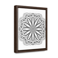 Handmade black and white mandala art on gallery canvas wraps in vertical frame