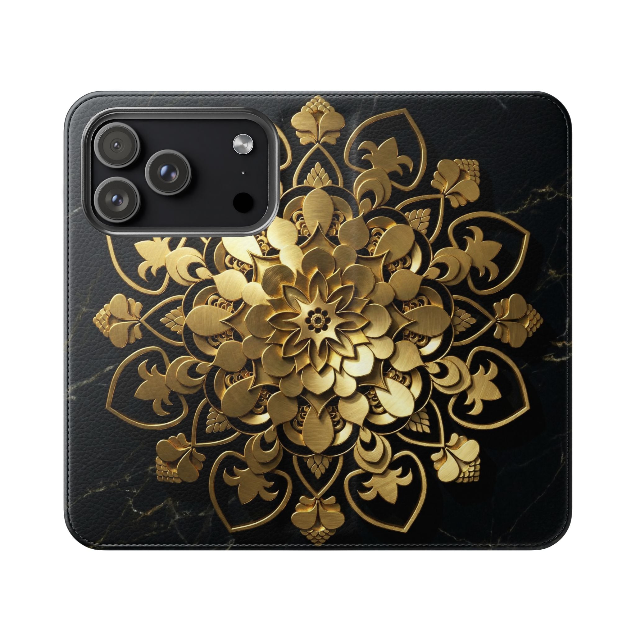 Gold Mandala Flip Phone Case – Luxury Floral Wallet Cover