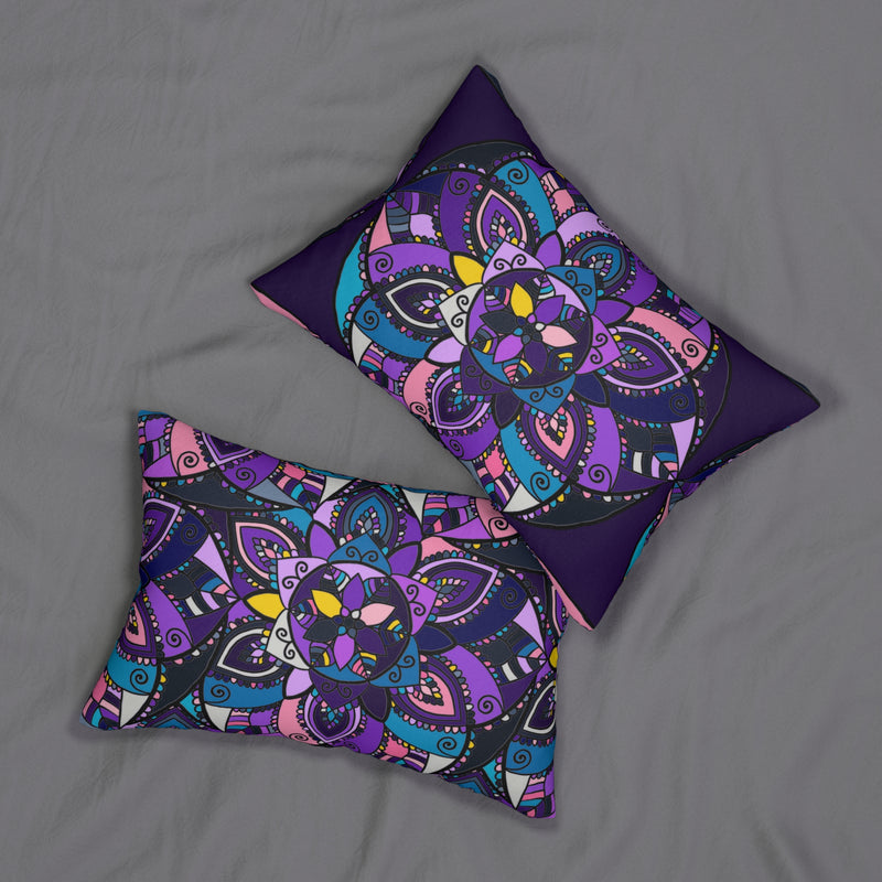 Mandala Lumbar Pillow — boho floral purple pink teal