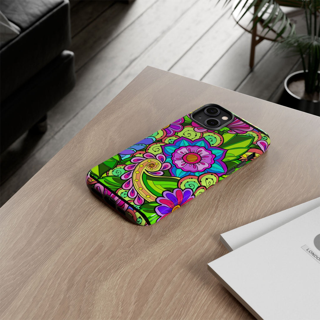 Floral Fantasy iPhone and Google Pixel Case in Bright Green Palette