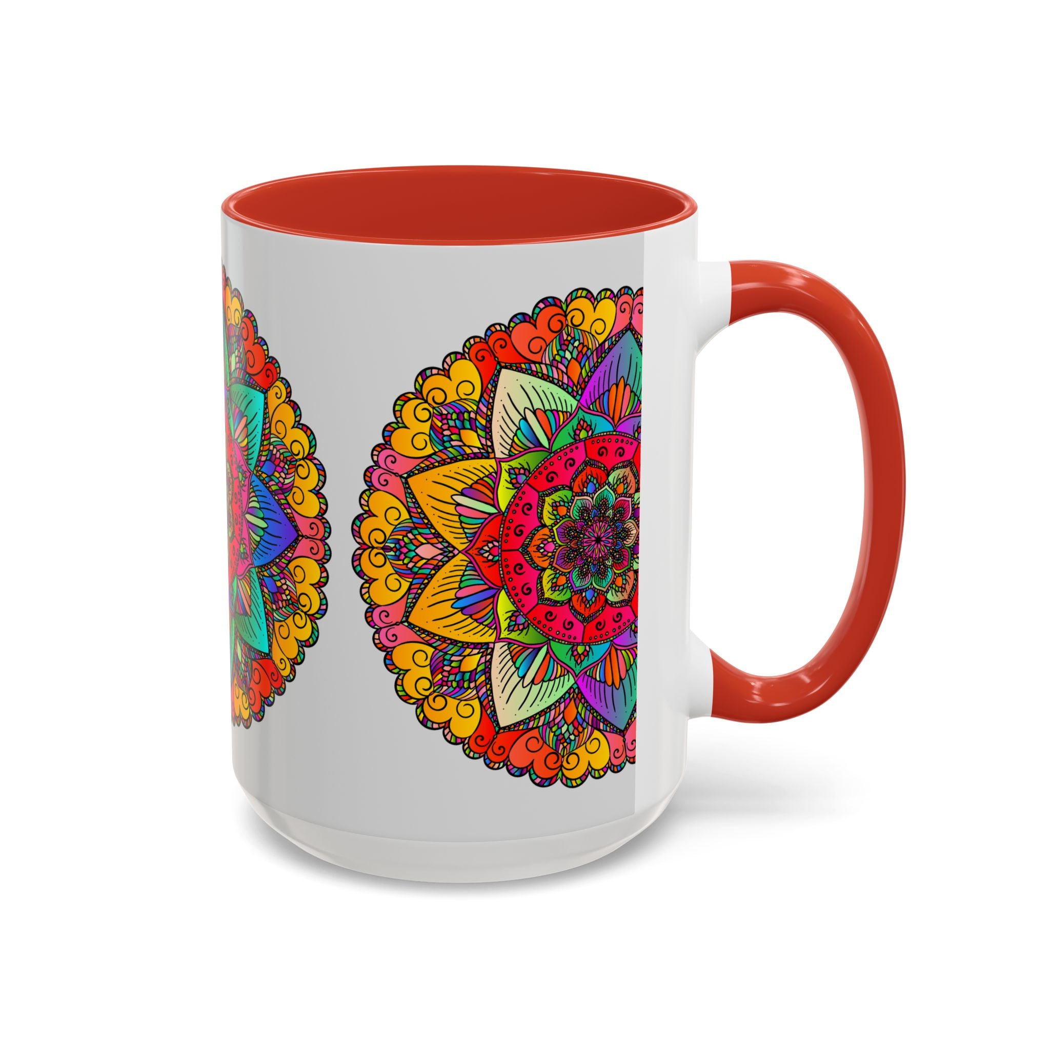 Beautiful mandala art mug with colorful and intricate design, perfect for sipping your favorite hot beverage in style