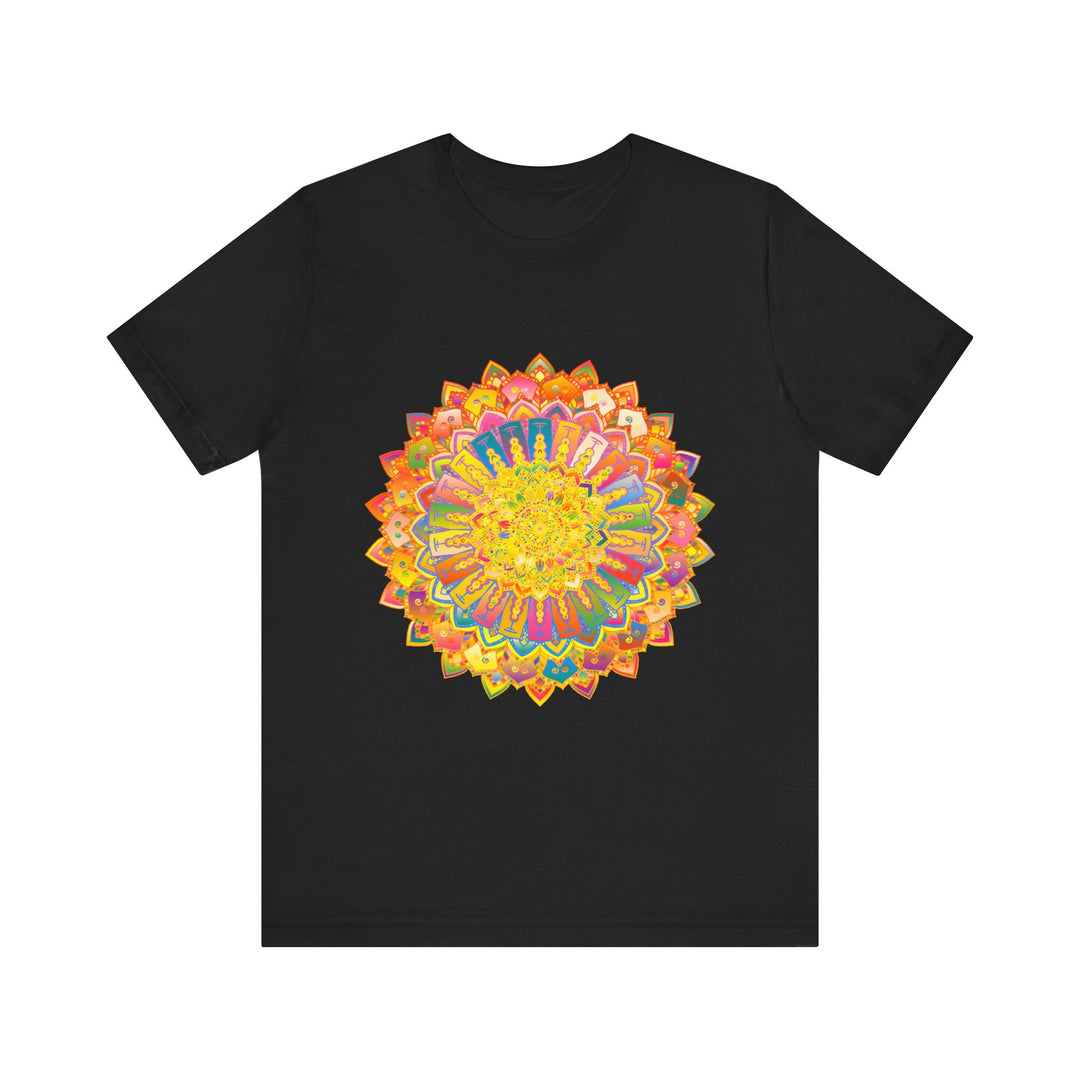 A close-up image of the Intricate Mandala Tee, featuring intricate and colorful mandala patterns, creating a peaceful and vibrant look