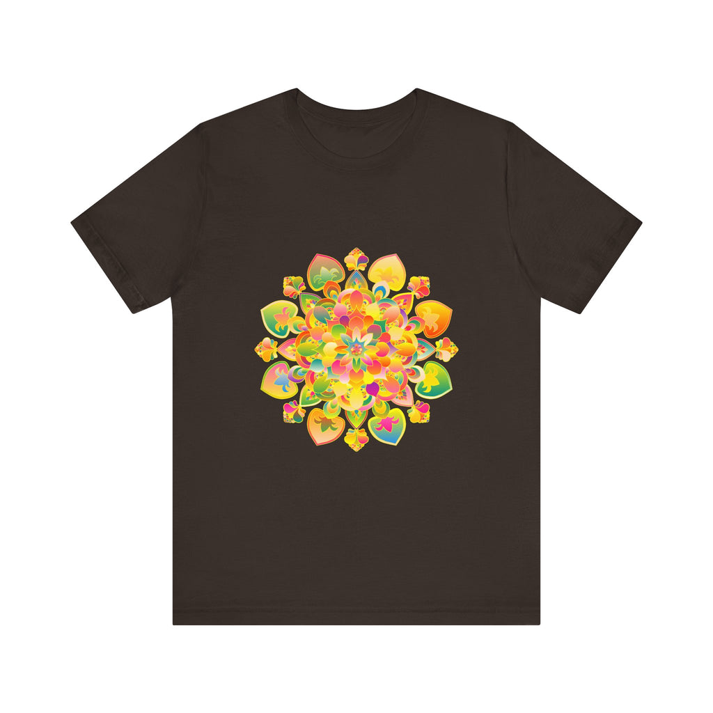 A colorful and vibrant psychedelic mandala tee shirt with trippy design