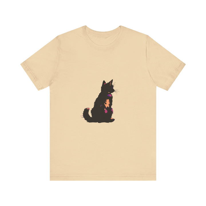 Black Cat Mystery Abstract T-Shirt with intricate design and vibrant colors