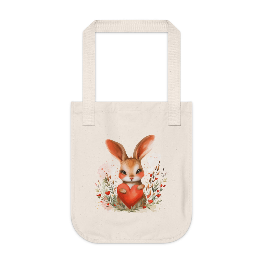Cute Rabbit Love Organic Canvas Tote Bag, Eco-Friendly Gift for Animal Lovers, Reusable Shopping Bag, Spring Decor, Bunny Lover Tote