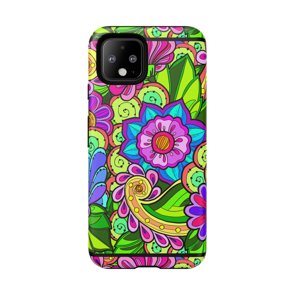 Floral Fantasy iPhone and Google Pixel Case in Bright Green Palette