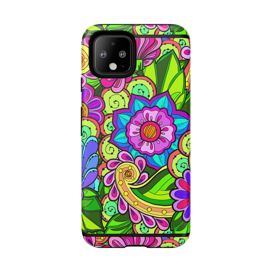 Floral Fantasy iPhone and Google Pixel Case in Bright Green Palette