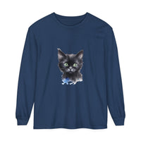Black Cat Watercolor Unisex T-Shirt featuring a realistic watercolor print of a black cat on a high-quality, comfortable unisex cotton shirt