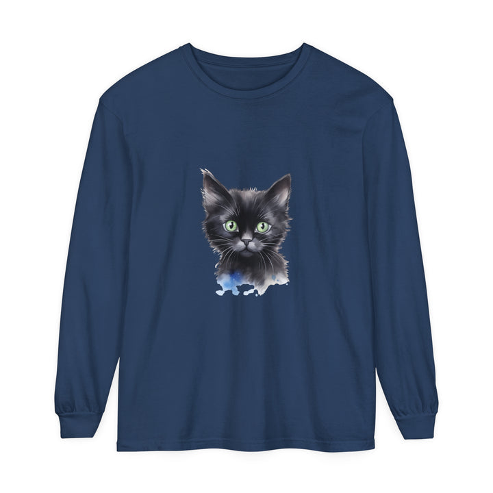 Black Cat Watercolor Unisex T-Shirt featuring a realistic watercolor print of a black cat on a high-quality, comfortable unisex cotton shirt