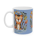 Tiger & Autumn Leaves Ceramic Mug — Cute Watercolor Tiger Coffee Cup (11oz, 15oz)