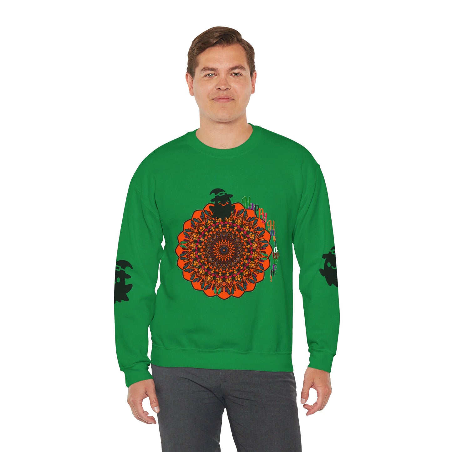 Unique unisex crewneck sweatshirt adorned with a stunning mandala ghost motif