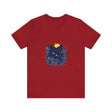 A comfortable and stylish black t-shirt featuring a mysterious black cat surrounded by whimsical flowers